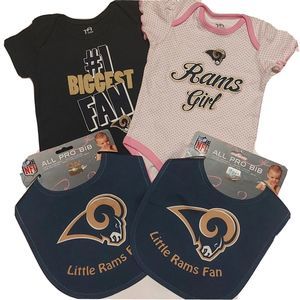 Lot NFL Los Angeles Rams Baby Infant Girl 3-6 Months Bodysuit One Piece Bib NEW